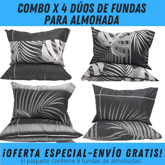 COMBO POR 4 DÚOS DE FUNDAS DE ALMOHADAS (4 PARES DE FUNDAS PARA ALMOHADAS)